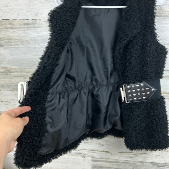 MCM womens petite small black faux fur sweater vest with built in belt lined - Picture 3 of 6